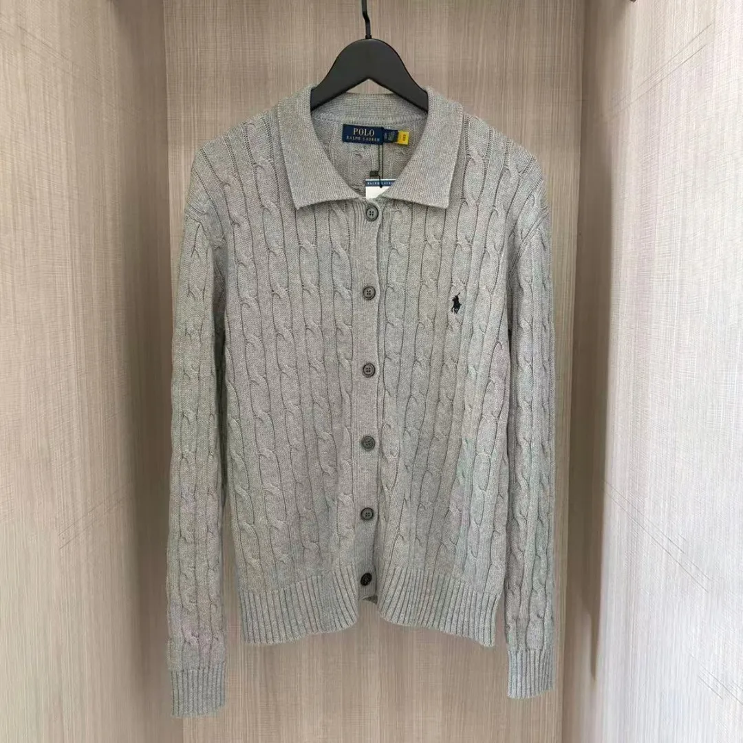 P240 RALPH LAUREN Eleven-color small label embroidered lapel long-sleeved knitted sweater men's and women's couple tops Color: white, black, navy blue (red label), navy blue (white label), apricot, gray, pink, red, khaki, blue, dark red Size: S M L XL Material: cotton Weight: 680g